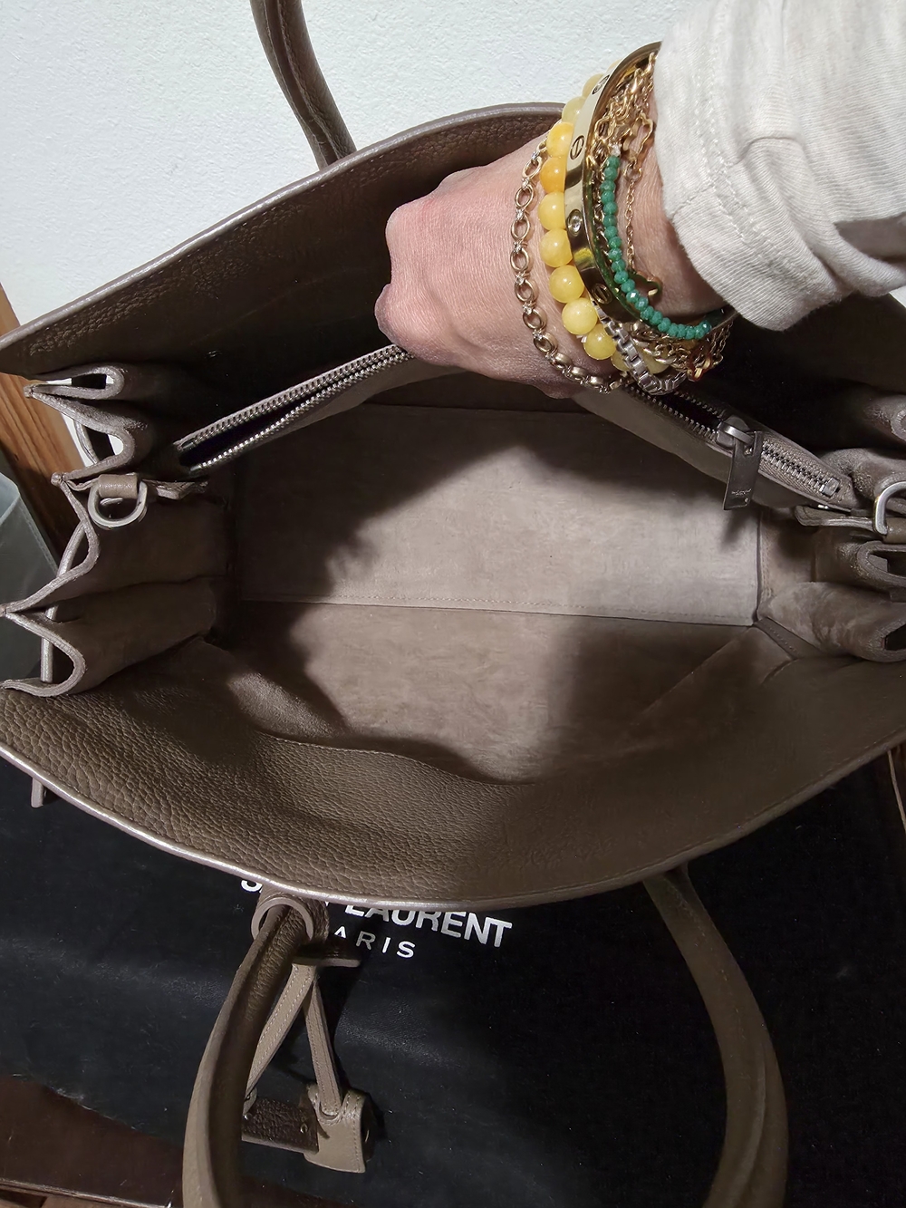 Saint Laurent Taupe Leather Tote Bag - Picture 13 of 16